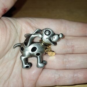 Vintage Signed Pewter Dalmation Dog Brooch